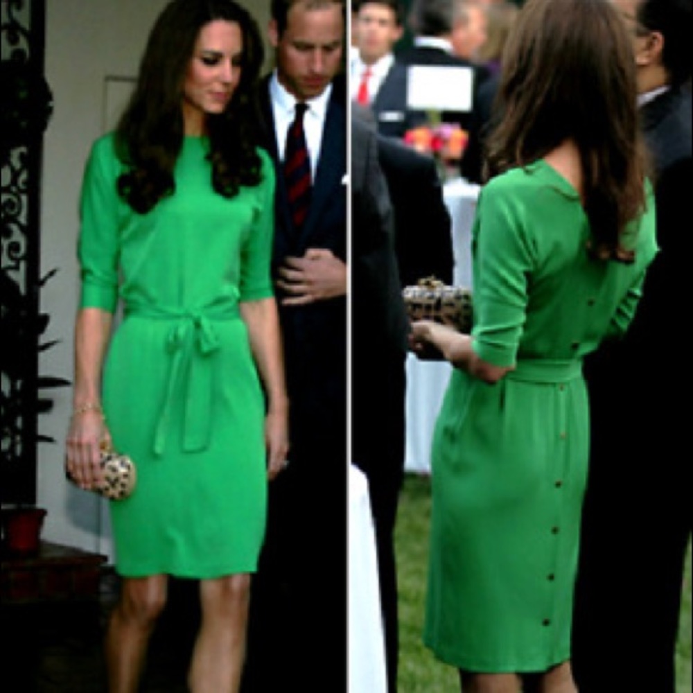 *RARE* DIANE VON FURSTENBERG LAWN GREEN MAJA KATE PRINCESS SILK WRAPTIE DRESS